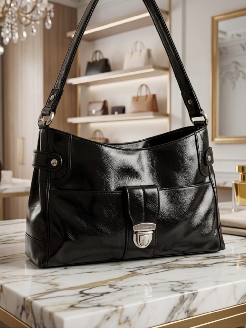 Vintage Liz Claiborne Black Shoulder Bag with Silver Hardware